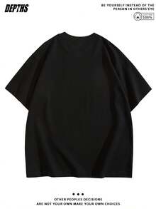 Creative Single T-Shirt With Original Print And Short Sleeves And Round Neck, A Pure And Modern Fashion Top, A Casual T-Shirt For Home And Leisure, Ideal For Wearing Both Indoors And Outdoors - 黑色 - 查看 2