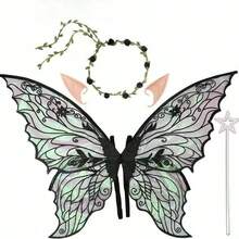 Adult & Girls Fairy Wings Set, Includes Flower Crown, Fairy Hair Accessories, Magic Wand & Elf Ears - 29" X 21" Tulle Butterfly Wings - Suitable For Holiday Dress-Up, Party & Halloween - Multicolor - View 1