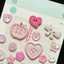 16/26/36/46/56/66/76/86Pcs Buttons, Pink Mixed Buttons/Suitable For Bracelet Charms/Pink-Apple-Heart-Bow-Pattern Random, Suitable For DIY Scrapbook Decoration And Clothing Accessories, Cute Mixed Bracelet Button Charms, Random Styles - Multicolor - View 3