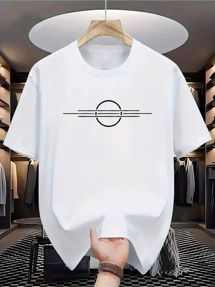 Camiseta de manga corta con patrón geométrico minimalista - Blanco - Ver 1