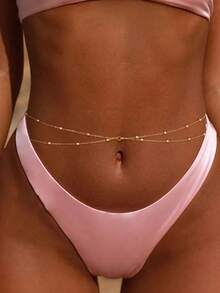 Fashion Women's Double Layer Beaded Waist Belt Simple Gold Metal Cross & Round Bead Body Chain Bikini Jewelry Accessory - Gold - View 4