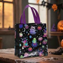 12/24PCS Halloween Series Non-Woven Tote Bags, Purple Black Laser Horror Ghost, Pumpkin Lantern, Bat Pattern Printed Reusable Gift Packaging Bags, Trick Or Treat Activity, Halloween, Birthday Party Decoration Gift Bags, Durable Holiday Celebration And Daily Item Storage Shopping Bags - 5801 - View 5