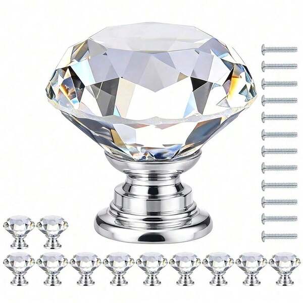 20pcs Crystal Glass Knobs, Cabinet Handles, Suitable For Wardrobe Doors, Cabinet Drawers, Shoe Cabinets, Kitchen Cabinets, Furniture, Single Hole 1.18 Inch, Small Zinc Alloy Handles, Furniture Accessories, Vanity, Vintage Decor, Home Decor.