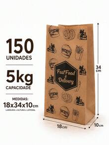 Saco Kraft Delivery 5kg / 50 /100 /150 Unidades Delivery, Hamburgueria, Lancherias - Visão 5