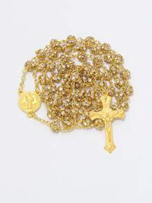 1pc Gold-Colored Beaded Rhinestone Cross Necklace, Versatile Hot-Selling High-End Women's Necklace, Gift For Family And Friends - Yellow Gold - View 5