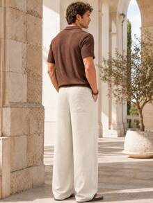 Men's Autumn Straight Leg Trousers With Drawstring Casual Work Pants Versatile Office Daily Elastic Waist Men Clothes Daily Street Sports - Apricot - View 2