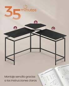 VASAGLE Escritorio en L para Computadora, Mesa de Esquina Escuadra para Oficina, Trabajo, Juegos y Estudio, con Gestión de Cables, MLWD073B56 - Negro Woody + Tinta Negra - Ver 7