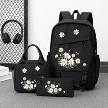 1/3件組 卡通花朵後背包、便當袋、鉛筆袋套裝，休閒風，可調節肩帶，拉鍊開合，開學必備文具用品 - 多色 - 查看 1