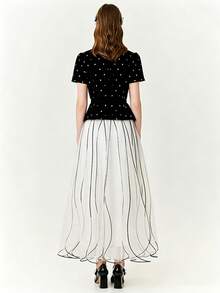Women's Summer New Wave Mesh High Waist Fairy Ruffle Hem Mid-Length A-Line Skirt - White - View 3