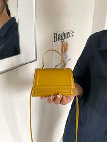 Women's Mini Small Solid Color Ruffle Flap Crossbody Handbag - Yellow - View 9