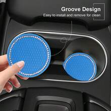 2pcs Car Accessories Silicone Rhinestone Round Fashion Cup Coasters, Car Cup Holder Insert Silicone Non-Slip Beverage Cup Coasters, Universal Vehicle Interior Accessories, Bling Crystal Rhinestone Car Silicone Interior Accessories - 2pc Multi-color Silver Chain Coasters - View 10