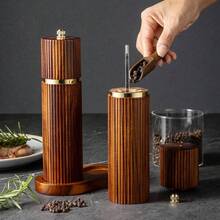 1PC/3PCS Line Pattern Rosewood Pepper Mill, Manual Wooden Grinder With Ceramic Core For Black Pepper, Seasoning Bottle For Home Use - Multicolor - View 3