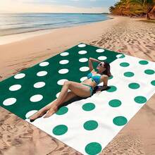 1pc Extra Large 240x185cm Vintage Dark Green & Cream Half-And-Half Polka Dot Print Beach Mat, Left-Right Color Block Dot Design, Retro Eye-Catching, Symmetrical Dot Pattern, Elegant And Timeless - Multicolor - View 8