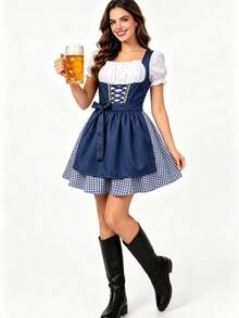 Carnival German Beer Festival Costume Munich Bavarian Dirndl Maid Dress Pastoral Farm Dress Red Fall - Red - View 5