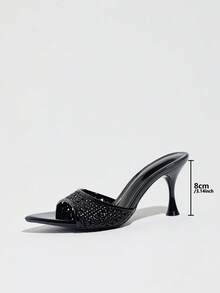 Women's Shiny Woven Mule High Heel Shoes, Spring/Summer Nightclub Party Evening Gala Shopping Commuting Runway Stage Wedding Home Casual Shoes, Pointed Toe Stiletto High Heel Sexy Open Toe Sandals, High-Quality Soft Mirror Finish Fabric, Slip-On Elegant Sophisticated Mysterious Shoes, Elegant Fashion High Heel Sandals - Black - View 4