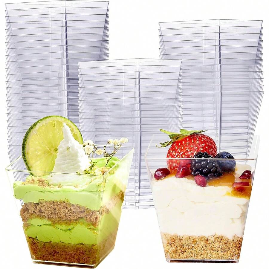 100/75/50/40/30/25/20/10pcs 60ml Dessert Cups, Party Dessert Cups, Suitable For Desserts, Sweets, Pudding, Cheesecake, Mousse, Cake Decoration, Reusable, Suitable For Parties, Gatherings, Birthday Parties, Weddings - Clear - View 1