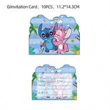 10 piezas Tarjetas de invitación para fiesta de cumpleaños de Stitch Tarjetas de invitación de feliz cumpleaños y sobres - Multicolor - Ver 3