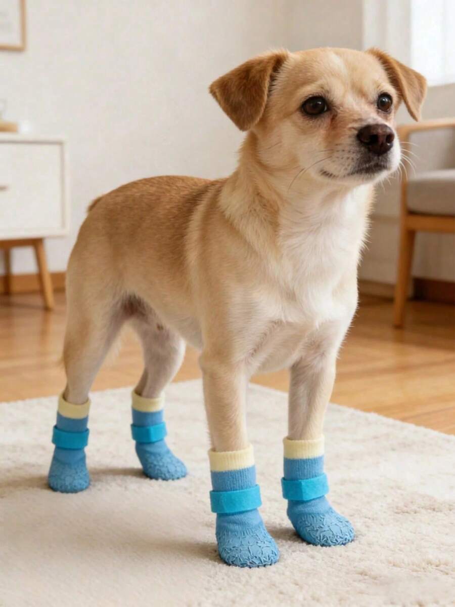 1雙防水防滑狗狗靴子-冬季爪部保護,小型至中型犬穿套式寵物鞋-適合散步、雪地使用,適用於泰迪、黃金獵犬及所有犬種(易穿脫),防滑、可水洗且可重複使用,防水 - 彩色 - 查看 1
