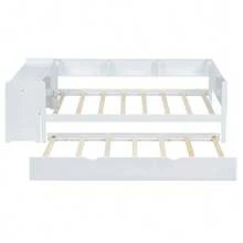 Flat Bed 90 X 200 Cm With Pull-Out Bed, Integrated Desk And Three Side Shelves, Pink. - 白色 - 查看 7