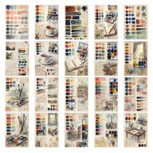 20Pcs Vintage Watercolor Artist Palette Sketch Postcards, Grunge Painter Brush Coffee Old Script Blank Decorative Note Cards, Junk Journal Ephemera Cards For Scrapbooking Stationery DIY Art Craft Gift Wall Decor Supplies - View 8