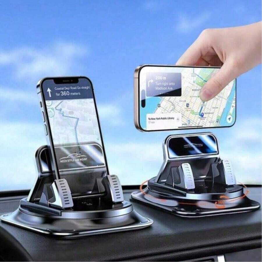 1pc Ultra-Stable 360° Rotating Car Phone Holder With Non-Slip Silicone Base, Shock-Absorbing Mount, Suitable For Dashboard Navigation (All Phone Models), Car Accessories