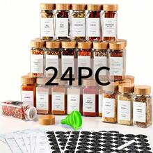 15/24pcs Spice Jars With Label Paper And Lid, 4oz, Spice Empty Bottles With Collapsible Funnel, Glass Condiment Containers, Storage Jars, Commercial Restaurant Kitchen Accessories, Kitchen Condiment Jars - 24pcs - View 1