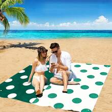 1pc Extra Large 240x185cm Vintage Dark Green & Cream Half-And-Half Polka Dot Print Beach Mat, Left-Right Color Block Dot Design, Retro Eye-Catching, Symmetrical Dot Pattern, Elegant And Timeless - Multicolor - View 7
