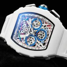 ONOLA Brand Fashion Chronograph Watches Quartz Watch For Men Tonneau Sport Waterproof Wristwatch With Gift Box - 白色 - 查看 7