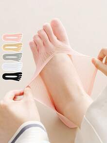 5 Pairs Summer Thin Mesh Five-Toe Socks, Split Toe High Heel Socks, Open Toe Toe Separator Silicone Non-Slip Low Cut Invisible Socks - Multicolor - View 1