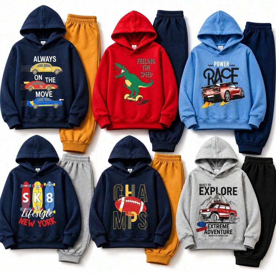 Kit 6 Peças Moletom Menino Infantil Juvenil com Capuz  Conjunto Macío Moletom 1 ao 14 - Multicolorido - Visão 1
