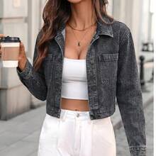 Ticali Chamarra Denim Corta de Ajuste Relajado, Estilo Casual - Gris H4NZY07 - Ver 2