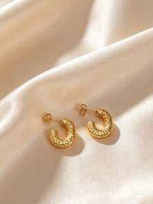 1 Pair Gold Stainless Steel Earrings, Gold Stud Earrings, Vintage Style, Comfortable To Wear And Versatile, Simple And Elegant Design, Suitable For Daily Wear Or Parties, Essential Fashion Item For Women - Gold - View 5