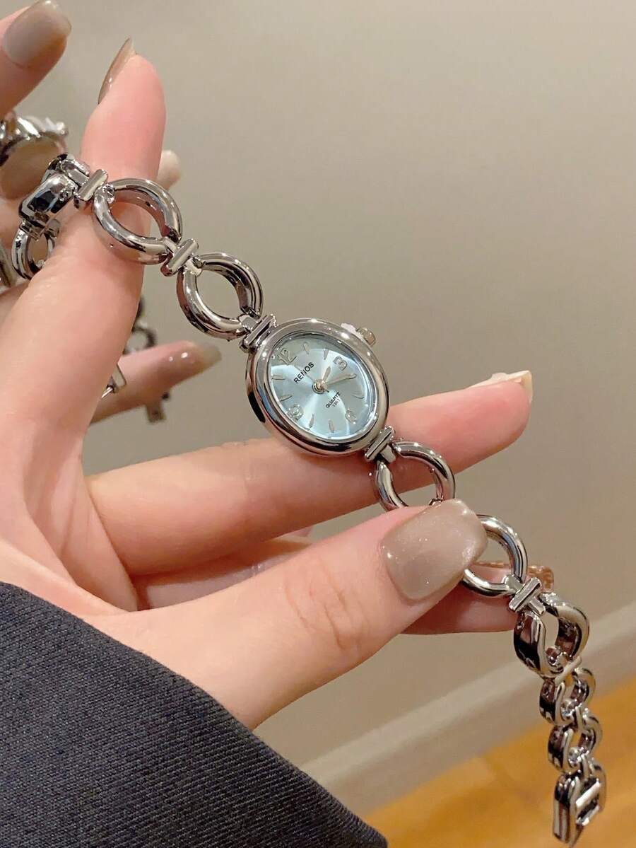 1件新款女款極簡休閒優雅歐美中東風手鍊腕錶,復古金色 - 銀色 - 查看 1