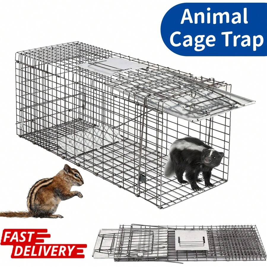 Collapsible, Animal-Friendly Trap With Carrying Handle, Large, Animal-Friendly Rat Trap, Live Trap For Mice, Rodent Pest Control, Bait, For Squirrels, Rabbits, Cats And Small Animals - Animal Cage Trap - View 1