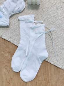 1/3 pares de calcetines de media caña de verano multicolor, dulces y versátiles, con lazo de cinta y espalda calada - Multicolor - Ver 12