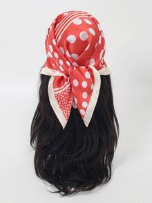 1pc New Women's Versatile Faux Silk Polka Dot Pattern Square Bandana Headscarf - Multicolor - View 4