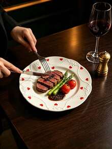1pc Ins Style Heart-Shaped High-End Exquisite Embossed Plate, Suitable For Steak, Pasta, Salad, Fruit, Dessert, Etc., Applicable For Western Restaurant, Chinese Restaurant, Kitchen, Birthday Party, Gathering, Gift For Others Or Self-Use - Multicolor - View 1