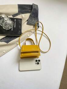 Women's Mini Small Solid Color Ruffle Flap Crossbody Handbag - Yellow - View 4