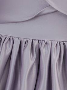 Tween Girls Spaghetti Strap Back Tie Satin Elegant Front Short Back Long Train Stage Dress Suitable For Party, Headband Not Included - Dusty Purple - View 8