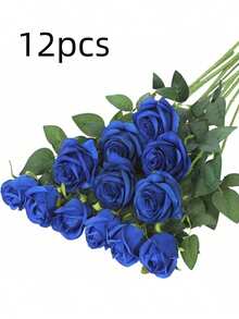 1/5/12/20/40pcs Deep Blue 20 Inch Valentine's Day Gift Artificial Flowers, High-End Artificial Roses, Suitable For Home Decor, Room Decor, Tabletop Decor, Wedding Decor, Bridal Bouquet, Wrist Corsage, Bouquet Materials - Blue - View 7