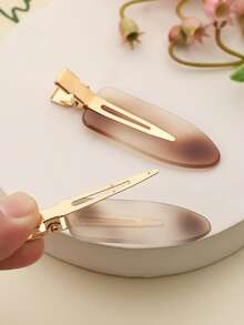 4PCS Vintage Light Brown Gradient Matte Women's Hair Clips, Suitable For Daily Commute, Dating And Gathering Occasions - Multicolor - View 4