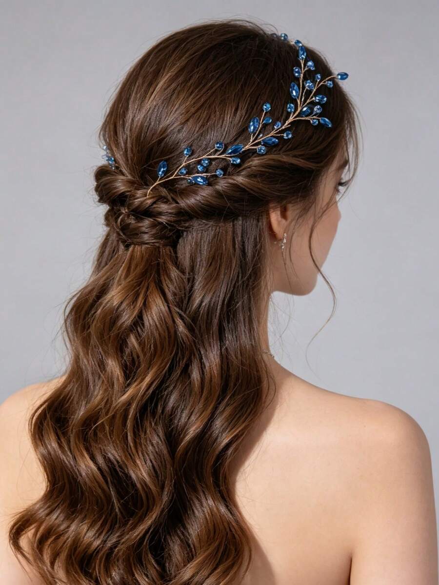 1pc Light Blue Leaf Faux Pearl Headband Suitable For Wedding Occasions - Baby Blue - View 1