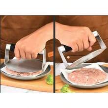 1pc Silver Stainless Steel Smash Burger Press – Heat-Resistant Silicone Handle, Heavy-Duty Meat Smasher For Griddle & BBQ - Silicone Round [14cm] 1.5mm Thick - View 7
