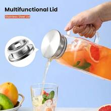 1件 2L/68oz 方形玻璃水壺，附蓋與手柄，適用於冰箱，冰茶與咖啡壺飲料容器，耐熱硼矽玻璃冷熱飲與牛奶水壺 - 彩色 - 查看 3