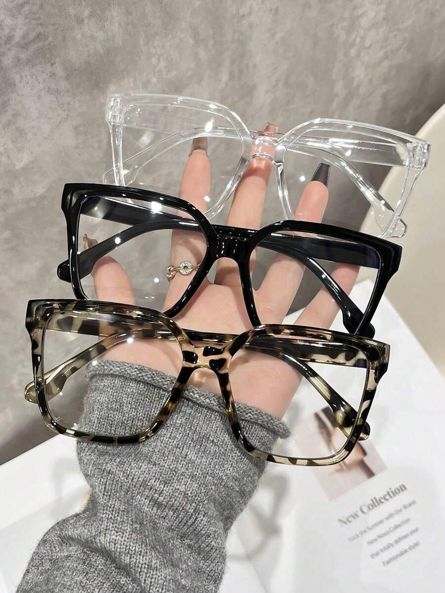 3pcs Women's Blue Light Blocking Glasses, Leopard Print Bohemian Style, Polycarbonate Square Large Frame Transparent Glasses, Suitable For All Seasons, Fits All Face Shapes, Computer Gaming Blue Light Protection, Unisex Blue Light Blocking Glasses, Multi-Functional Daily Style, Suitable For School Uniform Outfit - Multicolor - View 1