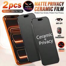 2片裝磨砂防偷窺陶瓷手機膜，相容 Apple 11/PRO/PROMAX/12/PROMAX/PRO/13/PRO/PROMAX/14/PRO/PROMAX/Plus/15/PRO/PROMAX/Plus/16/PRO/PROMAX/Plus/17/AIR/PRO/PROMAX/E，全新全螢幕防偷窺軟膜，防摔防刮 - 黑色 - 查看 27
