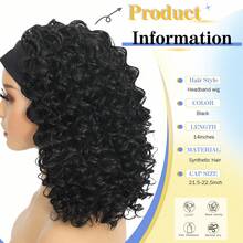 Curly Headband Wigs For Women,Headband Wig Deep Curly Wave Half Wigs Synthetic Glueless Short Natural Black Wig - Black# - 查看 4