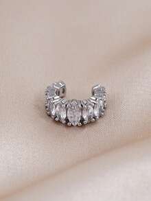 1pc Minimalist Inlaid Cubic Zirconia Exquisite C-Shaped Ear Cuff, Perfect Choice For Women's Daily Wear, Dating, Party Fashion Matching - Silver - View 2