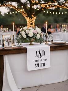 1pc Customized Personalized Wedding Table Runner, Suitable For Farmhouse Country Style Decor, Elegant Design, Applicable For Sweetheart Table Centerpiece, Rectangular Dining Table Decoration, Can Print Photo, Name, Date, Suitable For Special Events - Multicolor - View 8