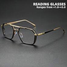 Rivsar 中性近視眼鏡，新款多邊形雙橋金屬內框老花眼鏡，彈簧橢圓框，經典日常佩戴老花眼鏡，適合運動、防滑、電腦使用、舒適閱讀、縫紉、抗眼睛疲勞，適合所有臉型的便利設計，金色、槍灰色、黑色，7種度數可選，假期禮物，夏季，送給父母的禮物，萬聖節，情人節，聖誕節，女士眼鏡，近視眼鏡，女士老花眼鏡，男士老花眼鏡 - 透明色 - 查看 2